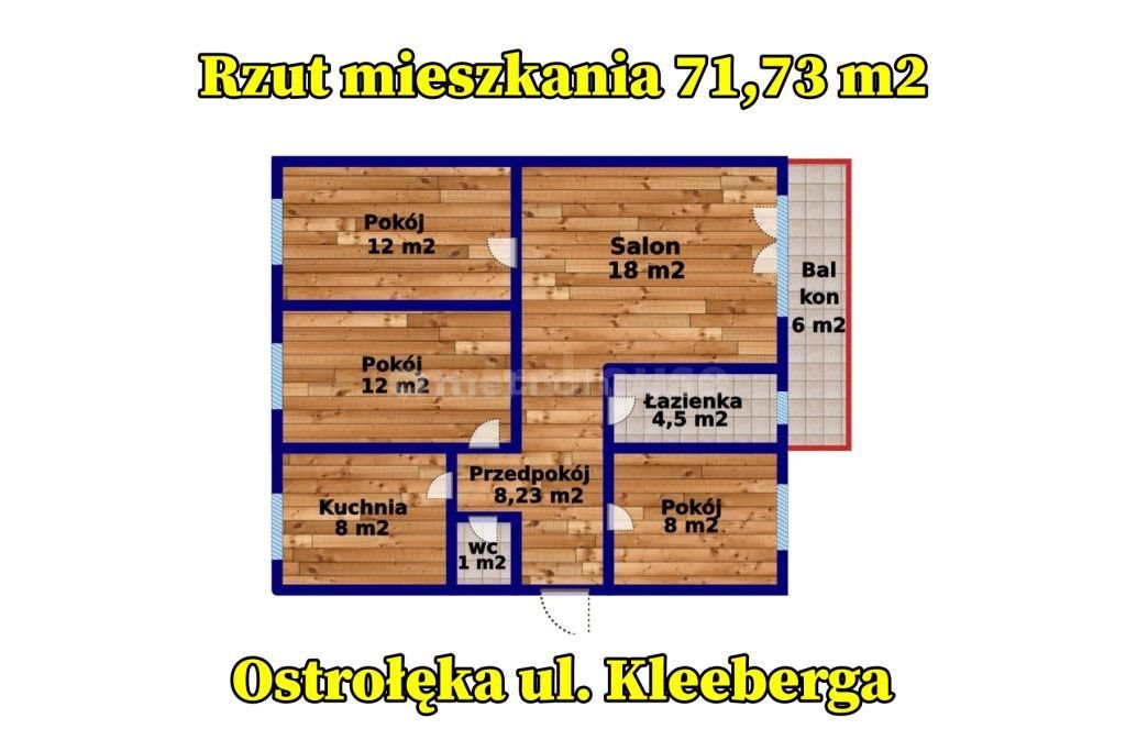 Mieszkanie czteropokojowe  na sprzedaż Ostrołęka, Kleeberga  72m2 Foto 10