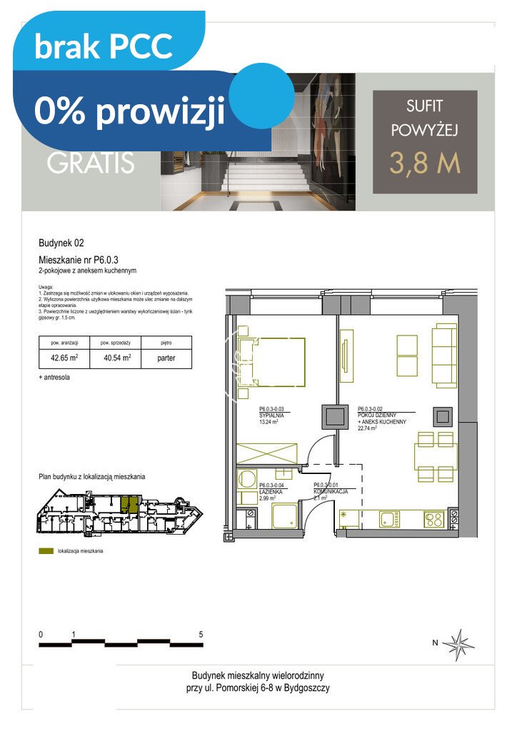 Nowoczesne 2-pokojowe mieszkanie z antresolą i panoramicznymi oknami. Bydgoszcz, Centrum, Pomorska  40m2 Foto 1