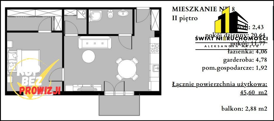 Mieszkanie dwupokojowe na sprzedaż Bielsko-Biała, Komorowice Śląskie  45m2 Foto 7