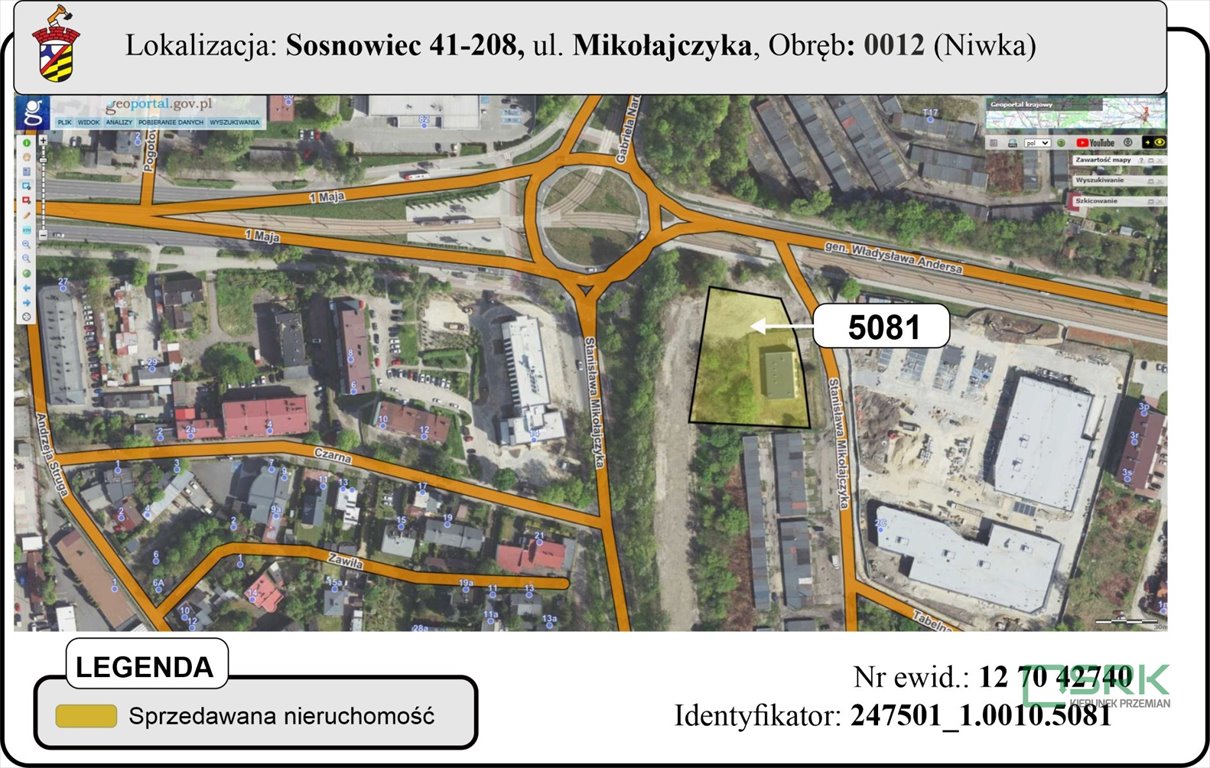 Działka 3350 m² z stacją transformatorową w Sosnowcu Sosnowiec, Mikołajczyka  3 350m2 Foto 1