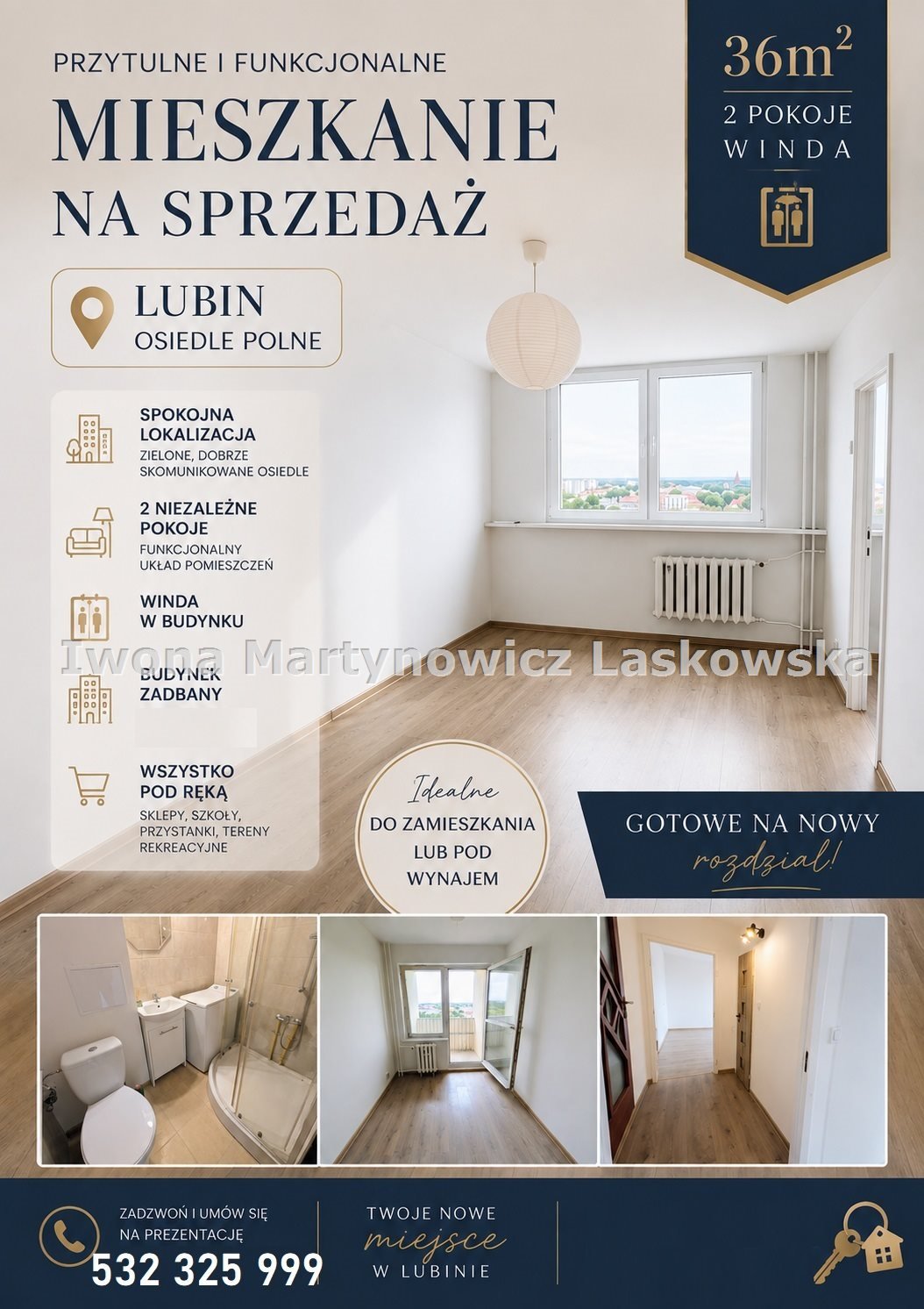 Do sprzedania jasne 2-pokojowe mieszkanie 35,9 m² na Polnym Lubin, Polne  36m2 Foto 1