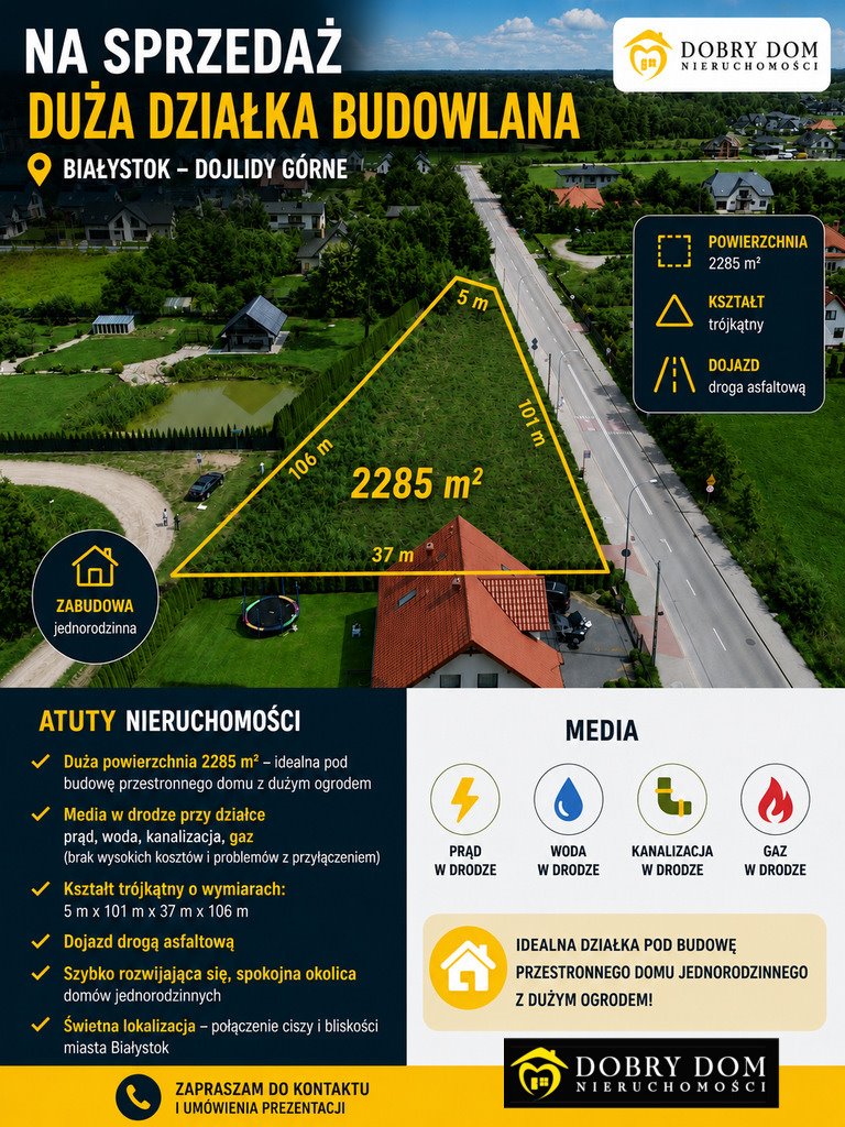 Na sprzedaż działka 2285 m² pod dom lub inwestycję w Białymstoku Białystok, Dojlidy Górne  2 285m2 Foto 1