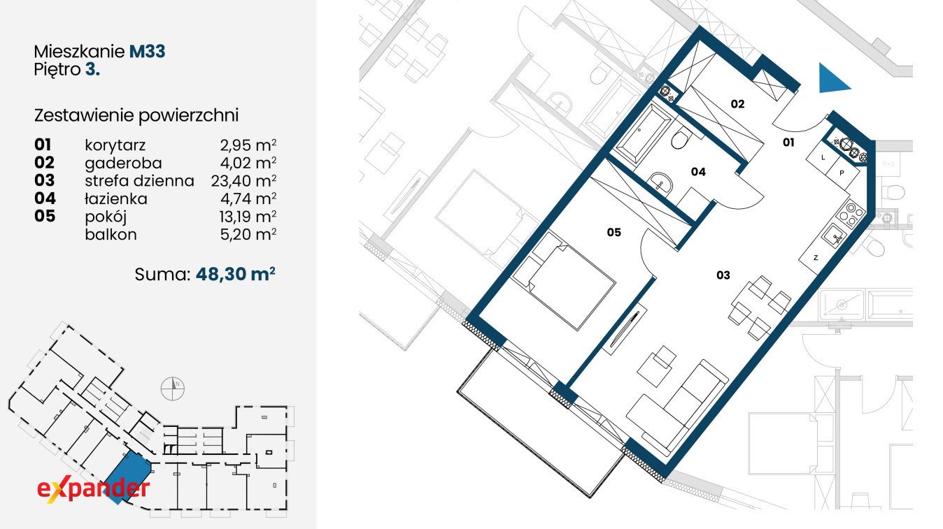 Nowa Dęba - 48,3 m² w stanie deweloperskim z balkonem Nowa Dęba, Kwiatkowskiego  48m2 Foto 1
