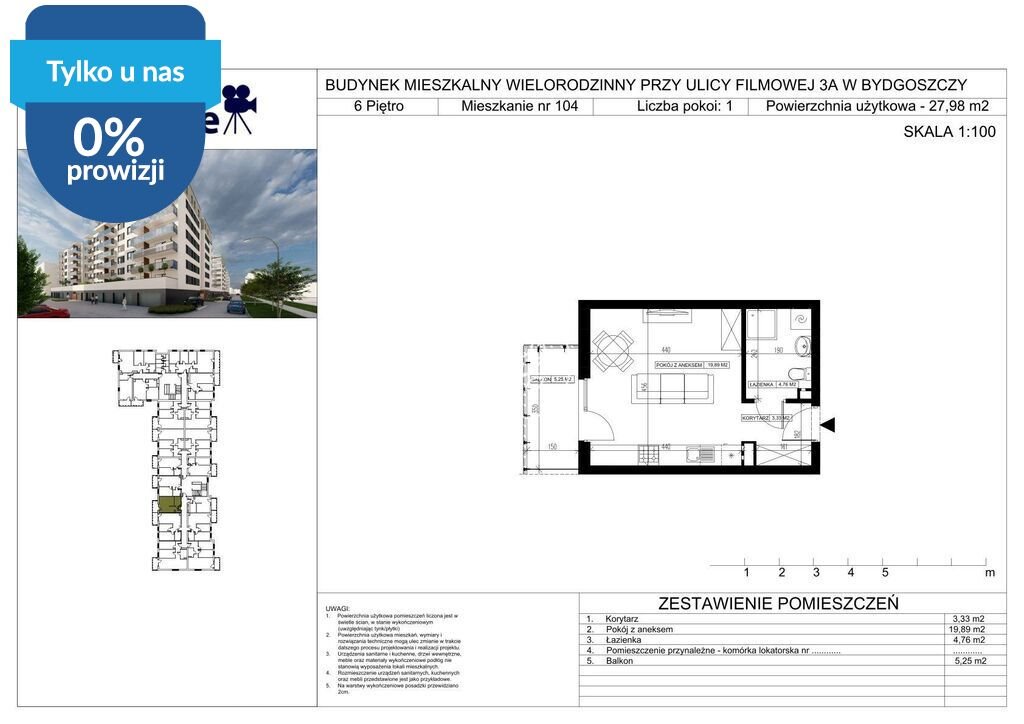 Nowoczesna kawalerka 27,99 m² na osiedlu Filmowe - Bydgoszcz Bydgoszcz, Bartodzieje Małe, Filmowa  28m2 Foto 1