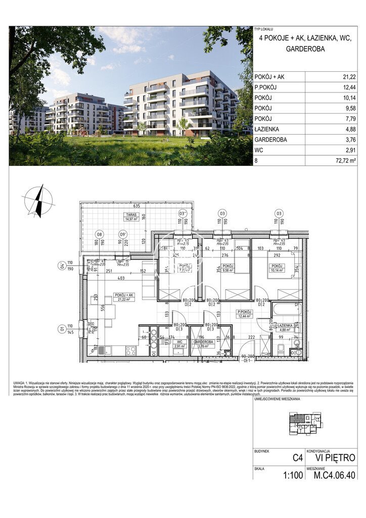 Przestronne 4-pokojowe mieszkanie 72,72 m2 w Fordonie Bydgoszcz, Fordon, Fordońska  73m2 Foto 1