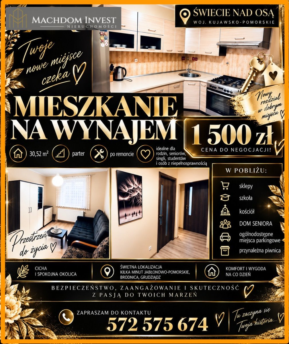 Przytulne 30,52 m² po remoncie, parter, własna aranżacja! Polecam! Świecie nad Osą  31m2 Foto 1