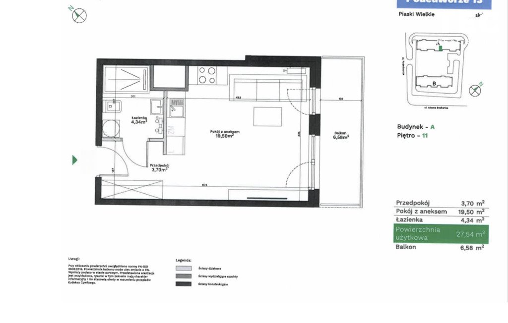 Do sprzedania kawalerka 27,46 m² z loggią w Krakowie Kraków, Podedworze  27m2 Foto 1