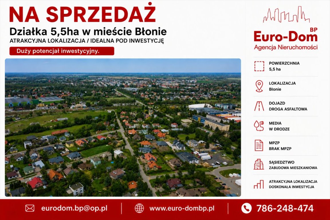 Działka inwestycyjna 55 000 m2 w Błoniu – pełne uzbrojenie Błonie  55 000m2 Foto 1