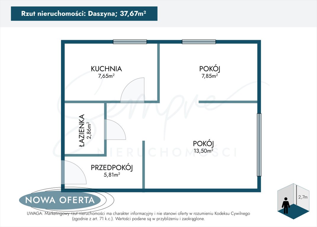 Mieszkanie dwupokojowe na sprzedaż Daszyna  38m2 Foto 6