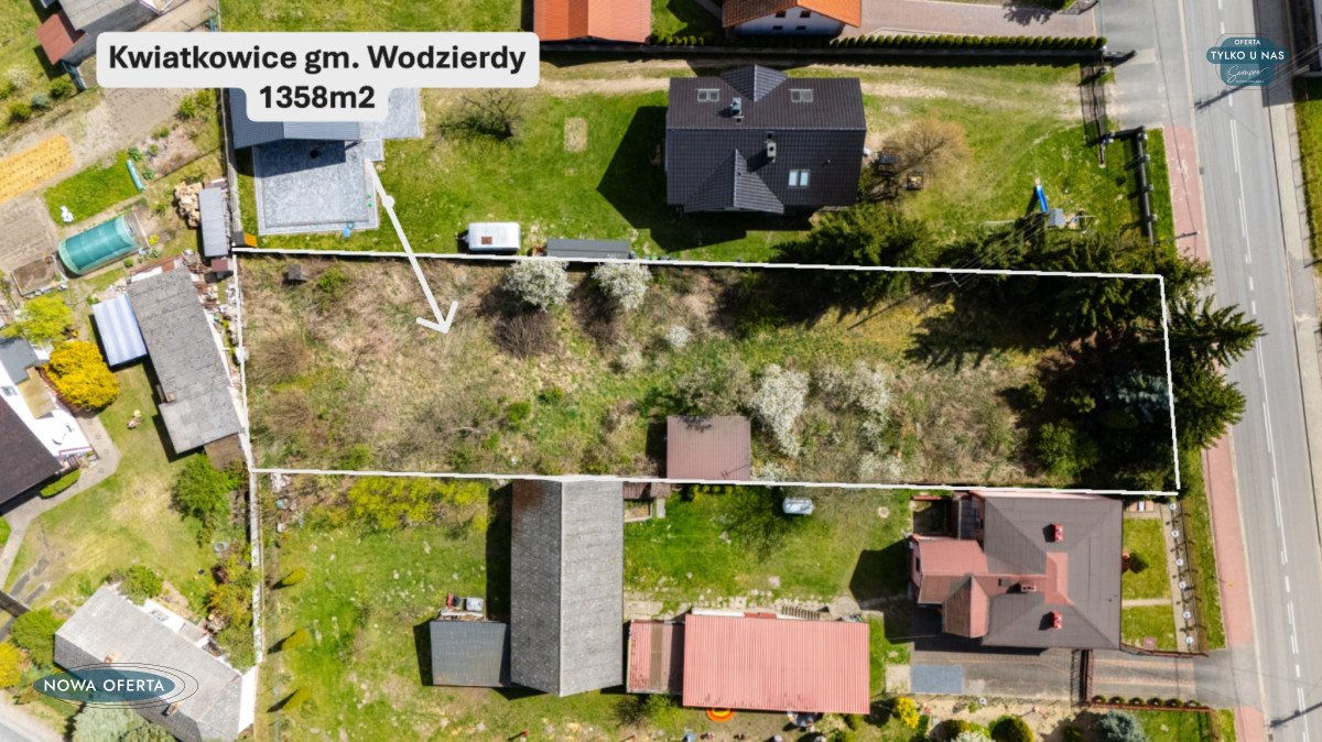 Działka 1358 m² z budynkiem i mediami w Kwiatkowicach Kwiatkowice, Łaska  1 358m2 Foto 1