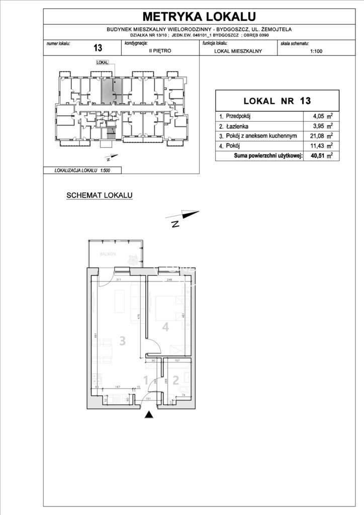 Przestronne 2-pokojowe mieszkanie w Fordonie, 40,51 m2 Bydgoszcz, Fordon, Władysława Żemojtela  41m2 Foto 1