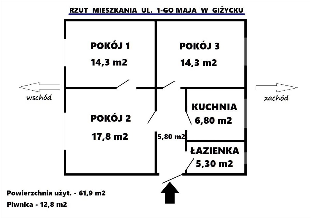 Mieszkanie trzypokojowe na sprzedaż Giżycko, Giżycko  62m2 Foto 3