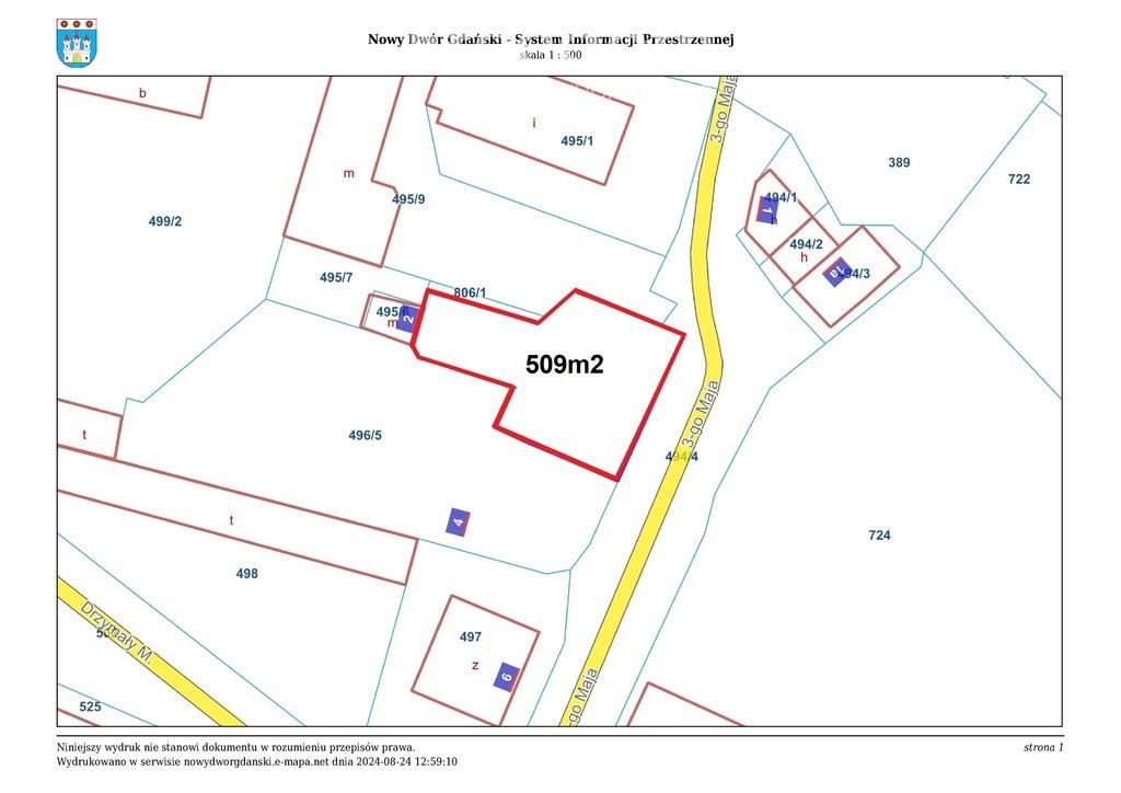 Działka budowlana na sprzedaż Nowy Dwór Gdański, 3-go Maja  509m2 Foto 8