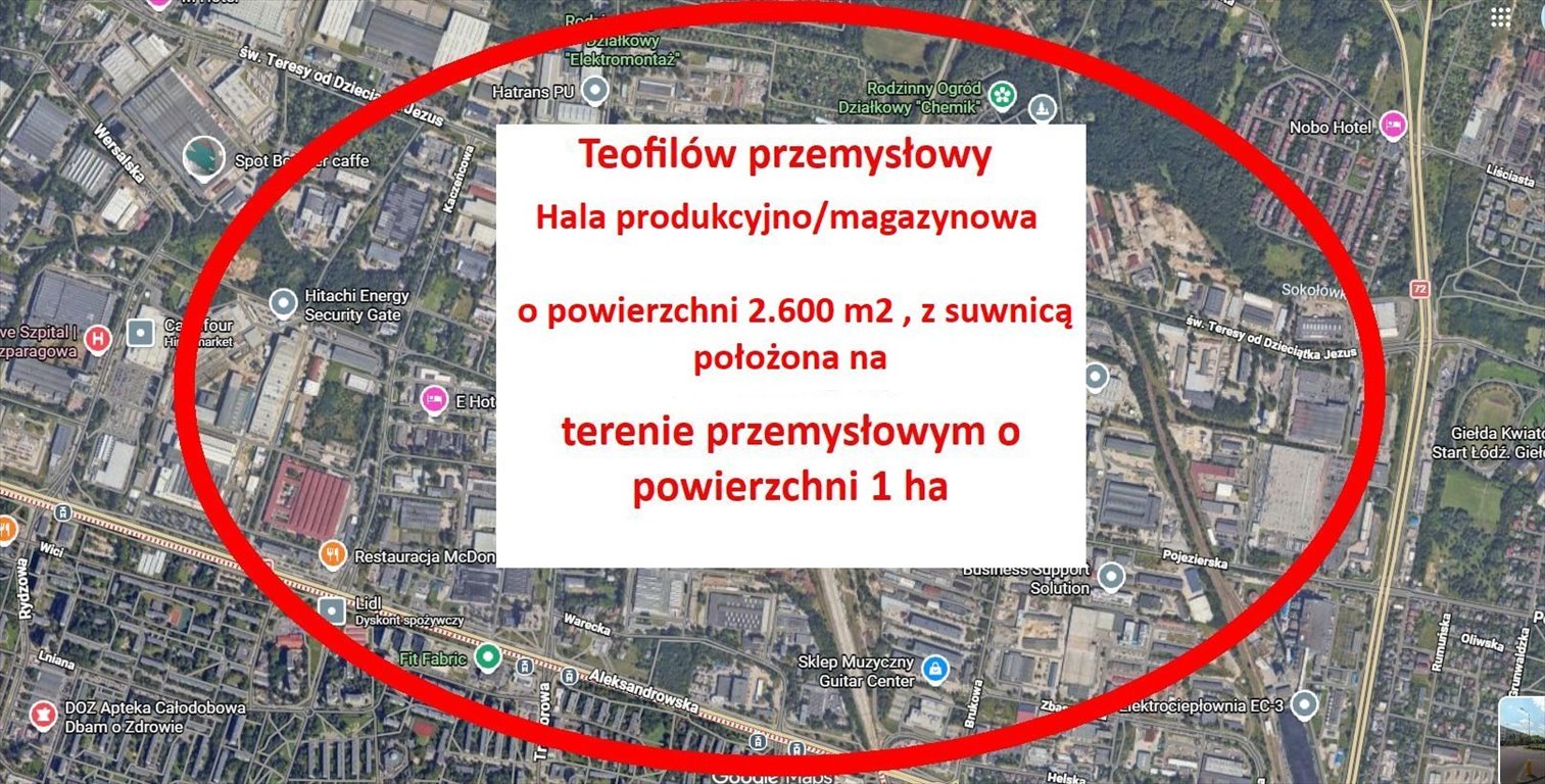 Hala produkcyjna 2593 m² z suwnicą w Łodzi Bałuty Łódź, Bałuty, Teofilów  2 600m2 Foto 1