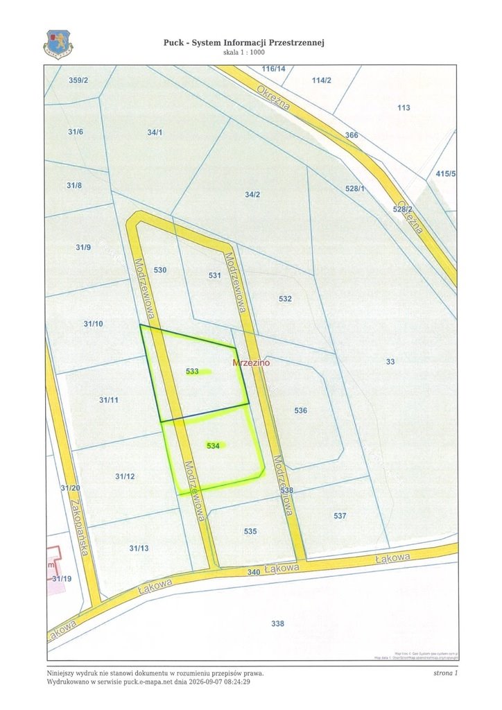 Na sprzedaż działka 1336 m² w Mrzezino z warunkami zabudowy: Mrzezino: Modrzewiowa
