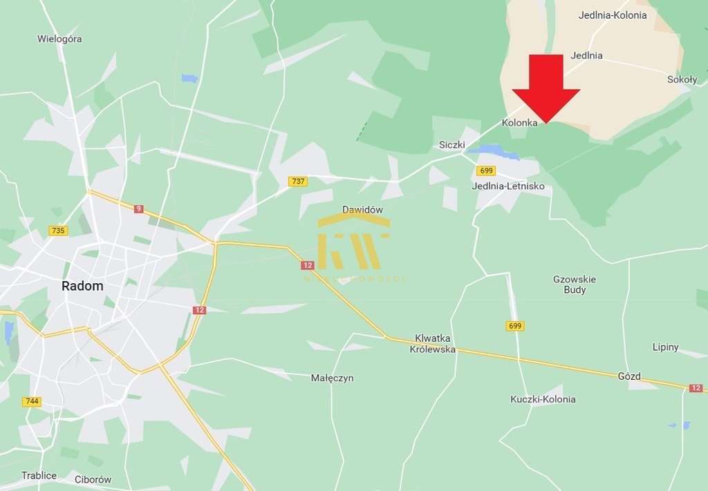 Działka rekreacyjna 1711 m² w Kolonce, blisko lasu i Zalewu Jedlnia-Letnisko, Kolonka  1 711m2 Foto 1