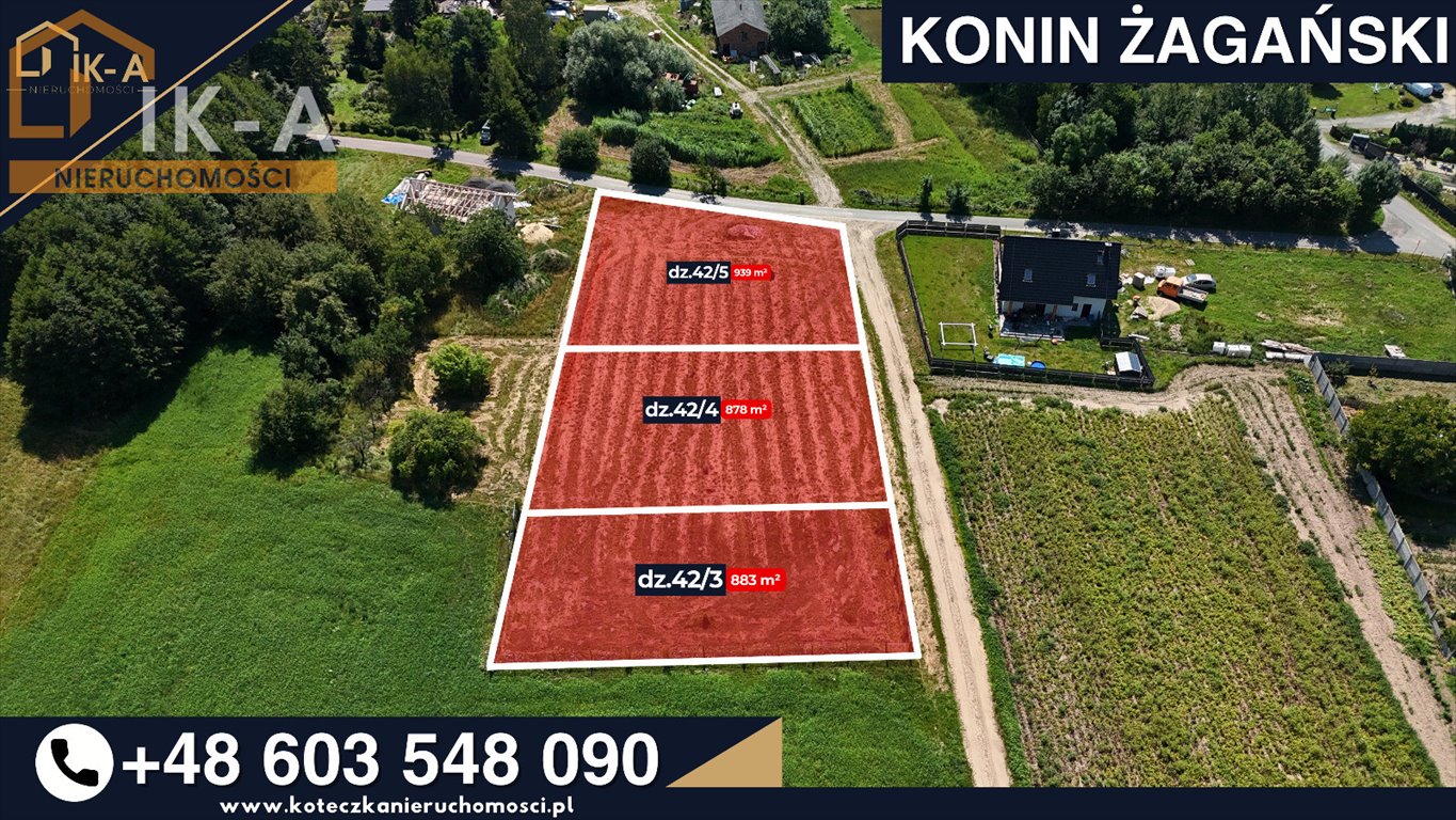 Do sprzedania 3 działki pod zabudowę jednorodzinną w Konin Żagański Konin Żagański, Konin Żagański  883m2 Foto 1