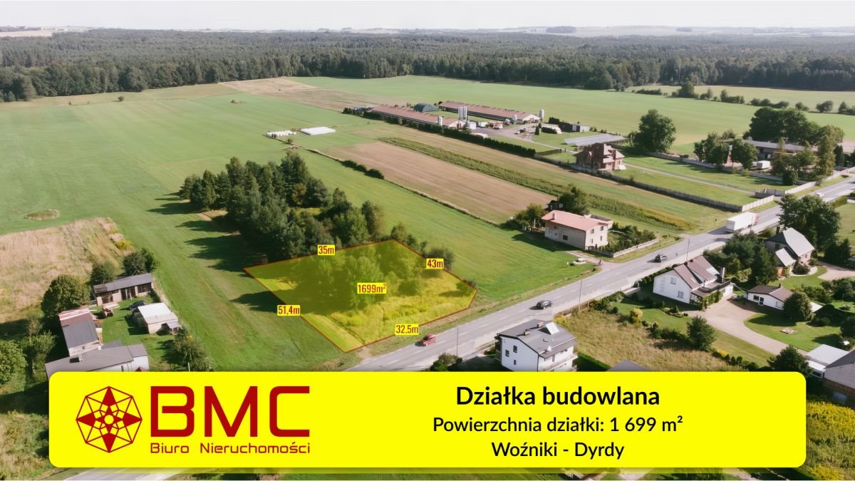 Polecam działkę 1699 m² w Dyrdach z mediami przy ulicy Woźniki, Dyrdy, Asfaltowa  1 699m2 Foto 1