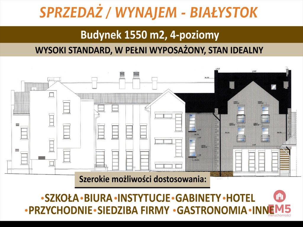 Białystok Centrum: 1500 m² budynek usługowy z dużymi salami Białystok, Centrum  1 550m2 Foto 1