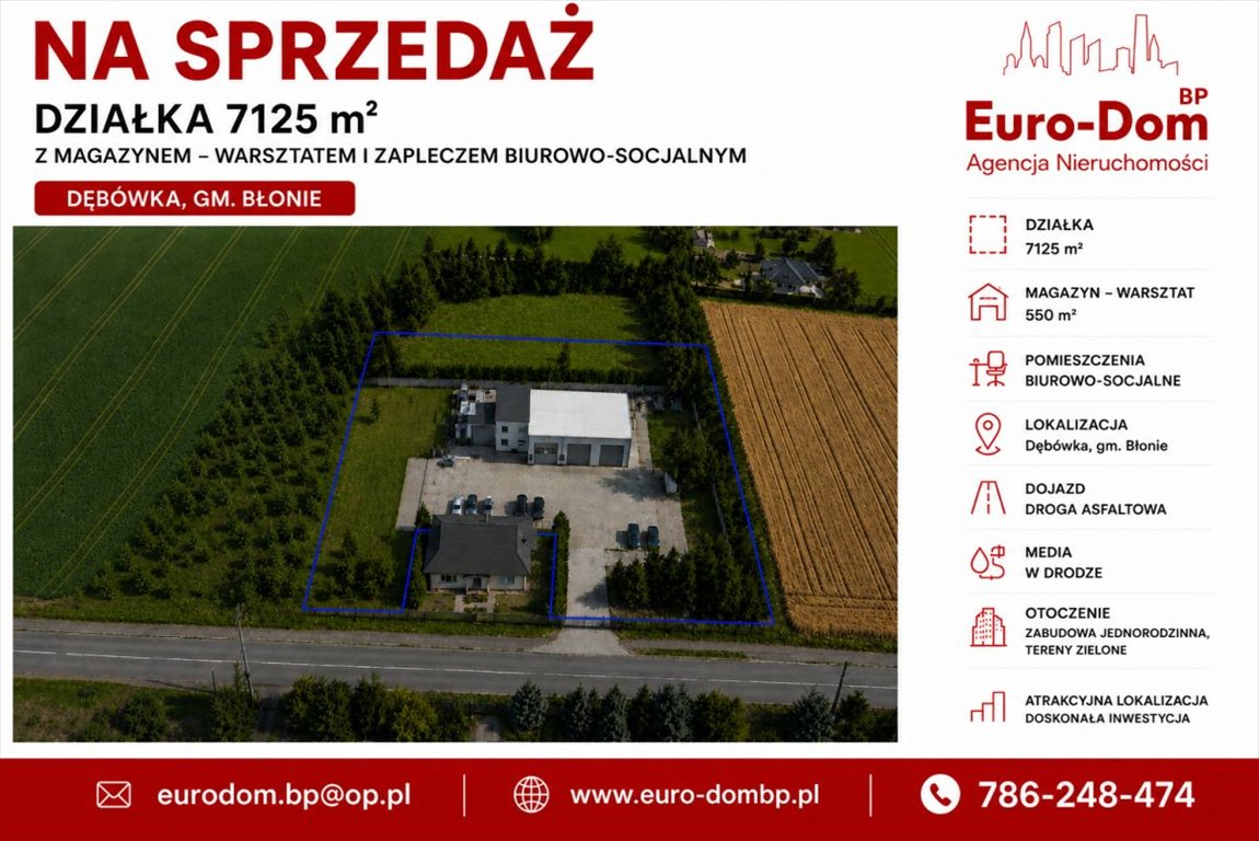 Magazyn 550 m² z biurem i dużym placem w Dębówce Dębówka  550m2 Foto 1