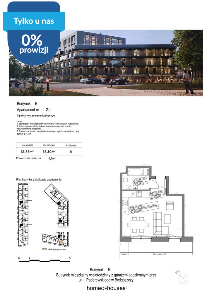 Zapraszam do obejrzenia 33,3 m² mieszkania na sprzedaż w Bydgoszczy Bydgoszcz, Bartodzieje, Ignacego Paderewskiego  33m2 Foto 1