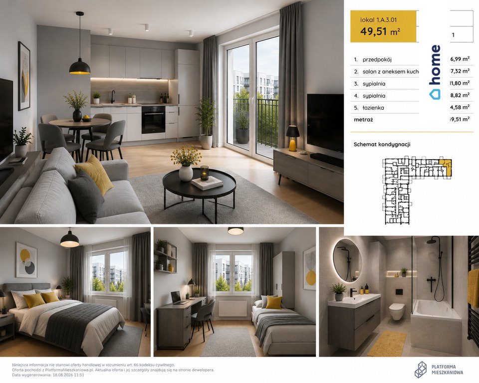 Nowoczesne 3-pokojowe mieszkanie 49,51 m² - blisko jeziora Poznań, Nowe Miasto  50m2 Foto 1