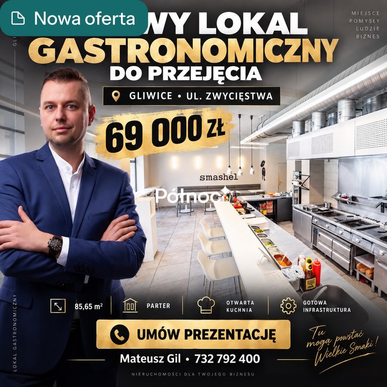 Sprzedam lokal gastronomiczny 87 m² przy ul. Zwycięstwa w Gliwicach: Gliwice: Zwycięstwa
