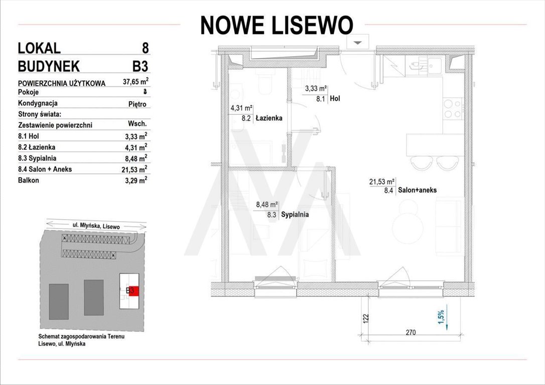 Mieszkanie dwupokojowe na sprzedaż Lisewo, Nowe Lisewo, Nowe Lisewo, Młyńska  38m2 Foto 3