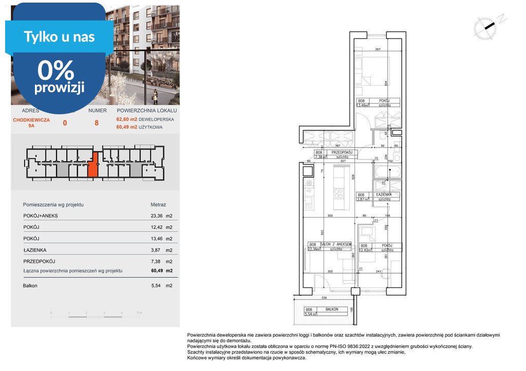 Zapraszam do obejrzenia 3-pokojowego mieszkania 60,49 m² w Bielawach Bydgoszcz, Bielawy, Jana Karola Chodkiewicza  60m2 Foto 1