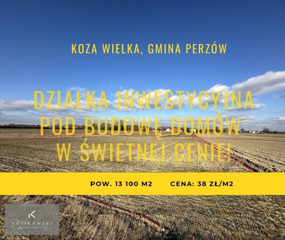 Działka inwestycyjna 13 100 m² w Koza Wielka (media, warunki zabudowy) Koza Wielka  13 100m2 Foto 1