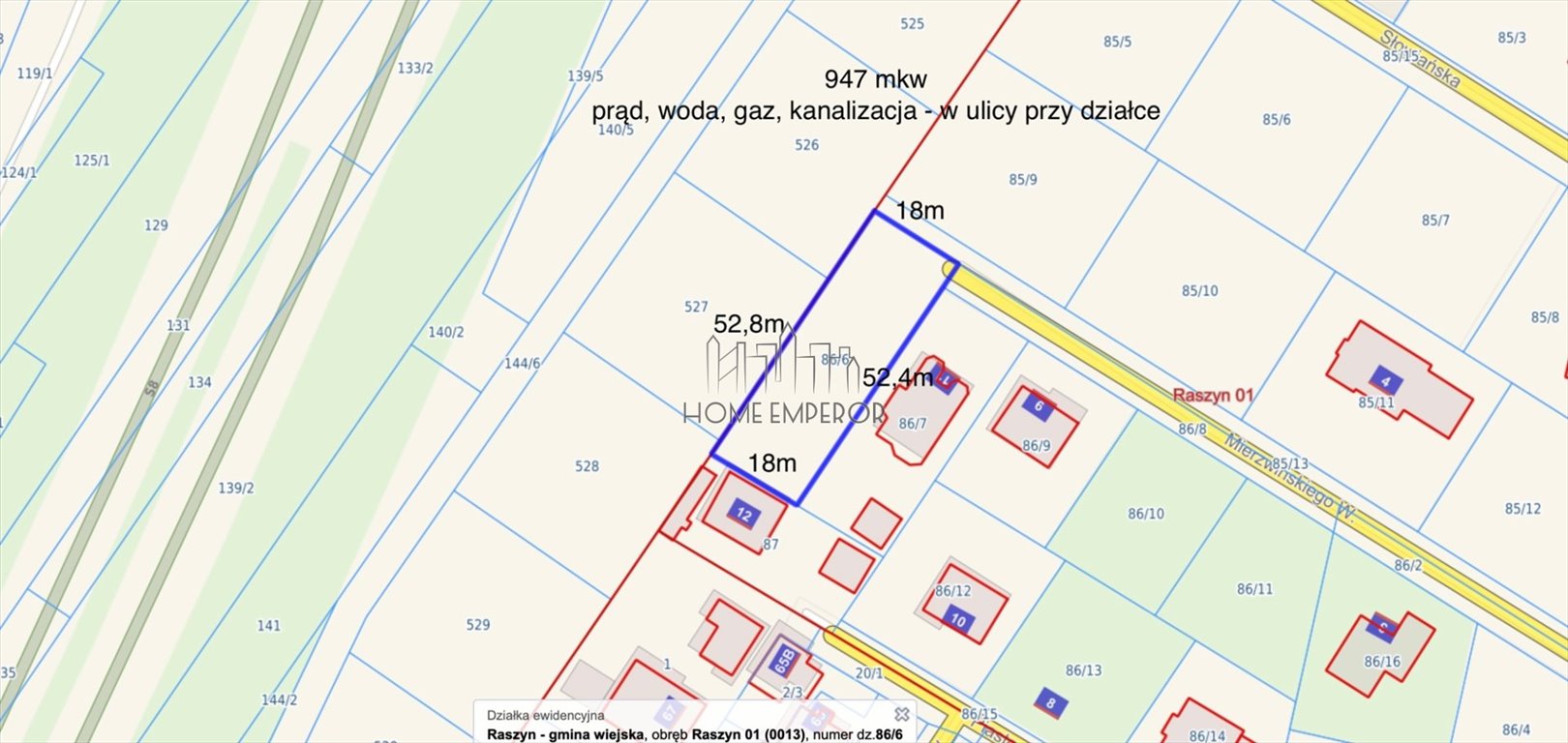 Działka 946 m² w Raszynie (media w ulicy) z warunkami zabudowy: Raszyn: Saska