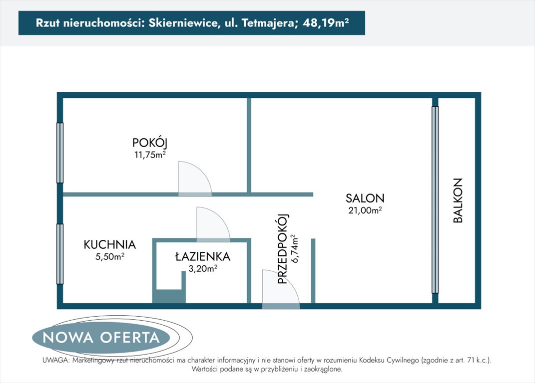 Mieszkanie dwupokojowe na sprzedaż Skierniewice, Kazimierza Przerwy-Tetmajera  48m2 Foto 2