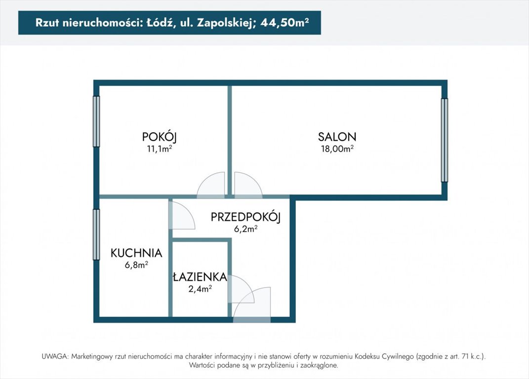 Mieszkanie dwupokojowe na sprzedaż Łódź, Dąbrowa, Gabrieli Zapolskiej  44m2 Foto 3