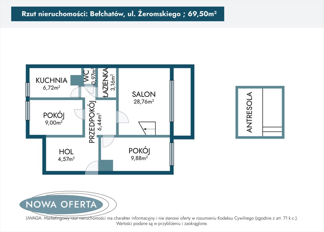 Mieszkanie czteropokojowe  na sprzedaż Bełchatów, Stefana Żeromskiego  70m2 Foto 5