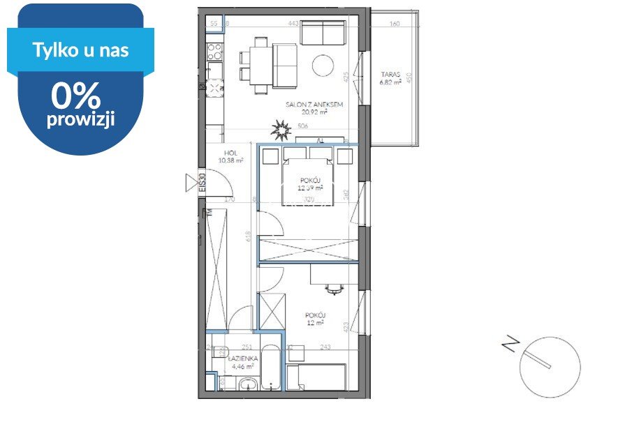 3 pokoje, 60,1 m², Sandomierska, Bydgoszcz