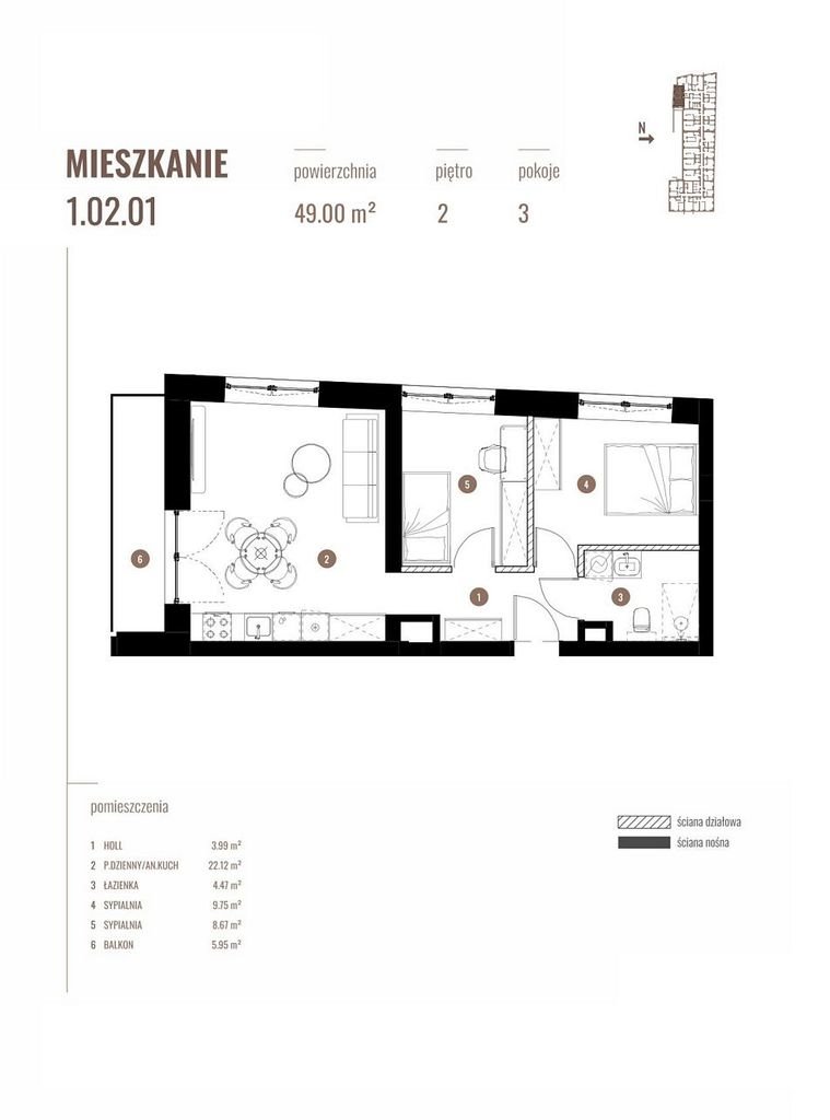 Mieszkanie trzypokojowe na sprzedaż Katowice, Katowicka  49m2 Foto 2