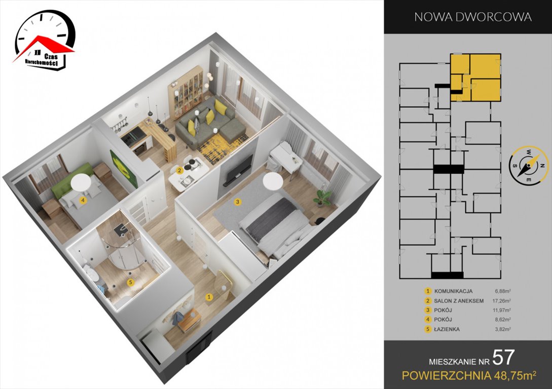 Mieszkanie trzypokojowe na sprzedaż Piotrków Kujawski, Dworcowa  49m2 Foto 2