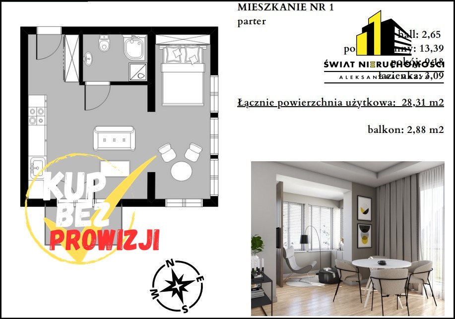 Mieszkanie dwupokojowe na sprzedaż Bielsko-Biała, Komorowice Śląskie  30m2 Foto 5