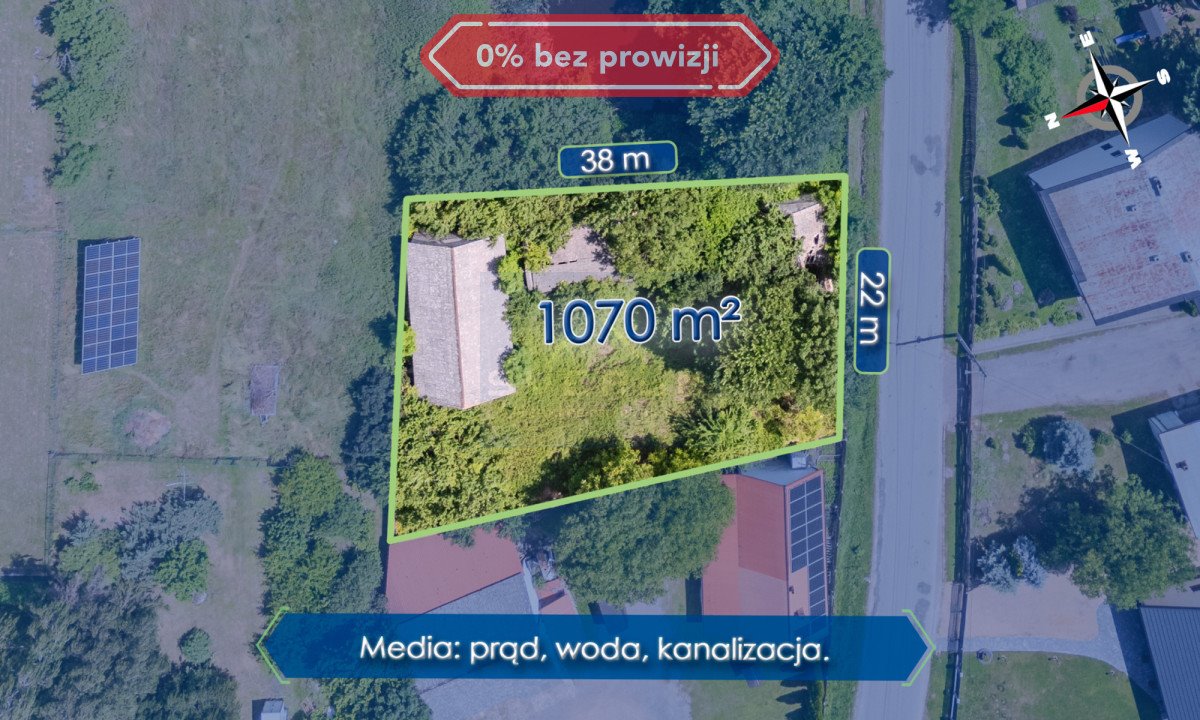 Działka 1070 m² w Żurawiu, szeroka, media, spokojna okolica Żuraw, Lipnicka  1 070m2 Foto 1