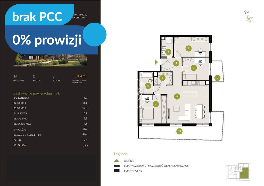 Do sprzedania nowoczesne 4-pokojowe mieszkanie z balkonem i ogródkiem Bydgoszcz, Flisy, Mińska  101m2 Foto 1
