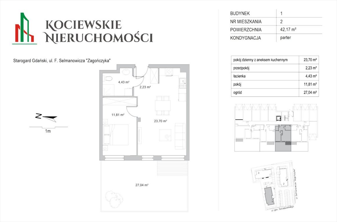 Mieszkanie dwupokojowe na sprzedaż Starogard Gdański, Feliksa Selmanowicza "Zagończyka"  42m2 Foto 1