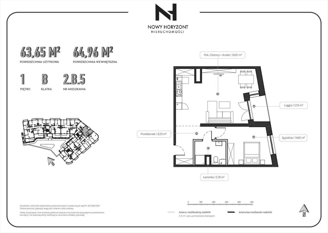 Gdynia - 2 pokoje 64,96 m² z loggią w Śródmieściu Gdynia, Śródmieście  65m2 Foto 1