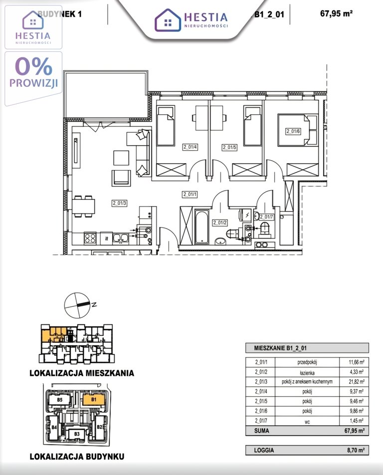 Mieszkanie czteropokojowe  na sprzedaż Szczecin, Bolinko, Maksymiliana Golisza  68m2 Foto 1