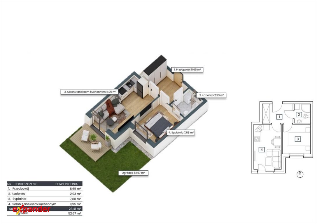 Na sprzedaż przestronny apartament z ogrodem 52 m² w Gdańsku Gdańsk, Kwiatowa  28m2 Foto 1