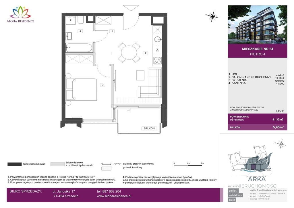 Mieszkanie dwupokojowe na sprzedaż Szczecin, Śródmieście, Jerzego Janosika  41m2 Foto 2