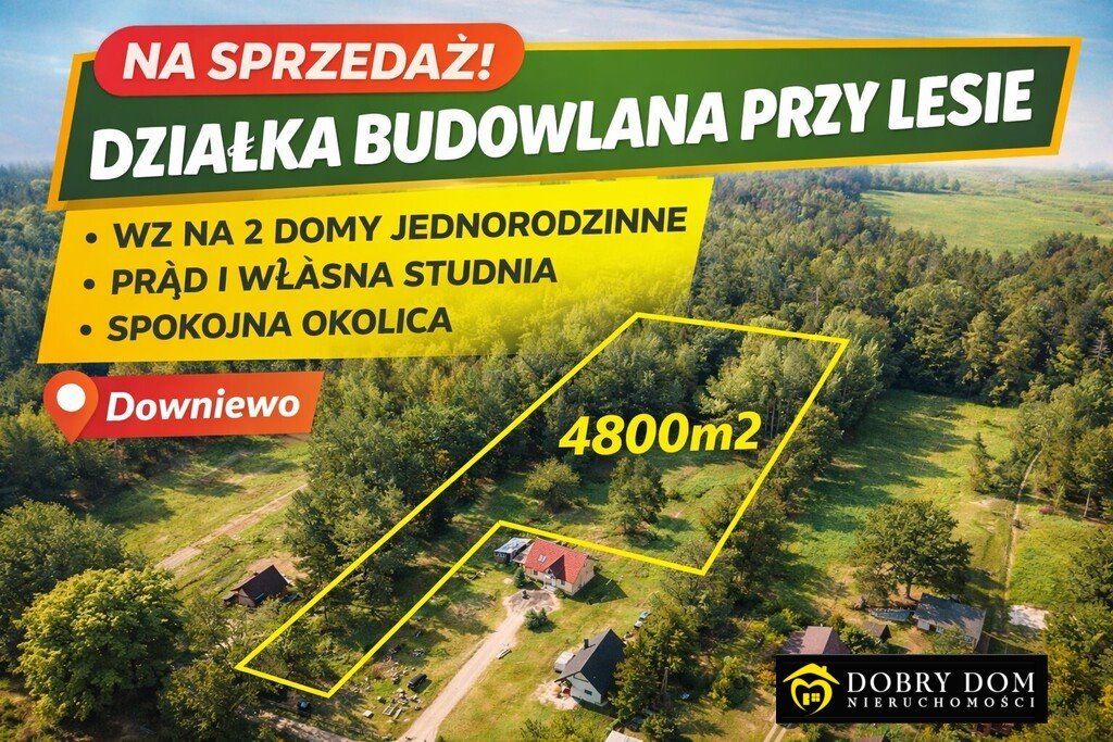 Działka 4800 m² przy lesie z warunkami pod dwa domy Downiewo  4 800m2 Foto 1