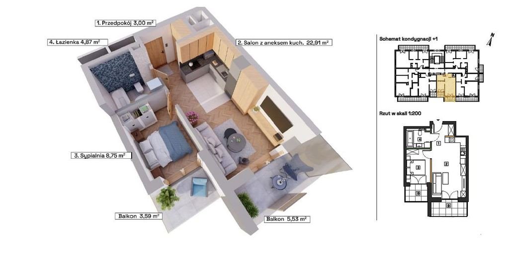 Mieszkanie dwupokojowe na sprzedaż Katowice, Wełnowiec, Modelarska  40m2 Foto 2