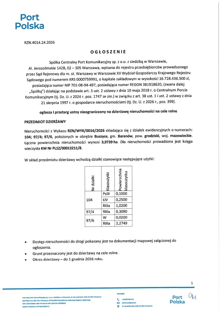 Działka na wynajem 39 739 m2 w Buszycach – idealna pod cele rolne Buszyce  39 739m2 Foto 1