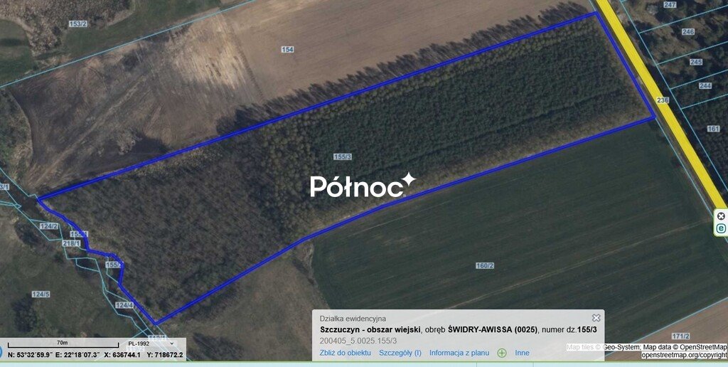 Działka leśna 2,9 ha z dostępem do rzeki i asfaltu. Świdry-Awissa  28 880m2 Foto 1
