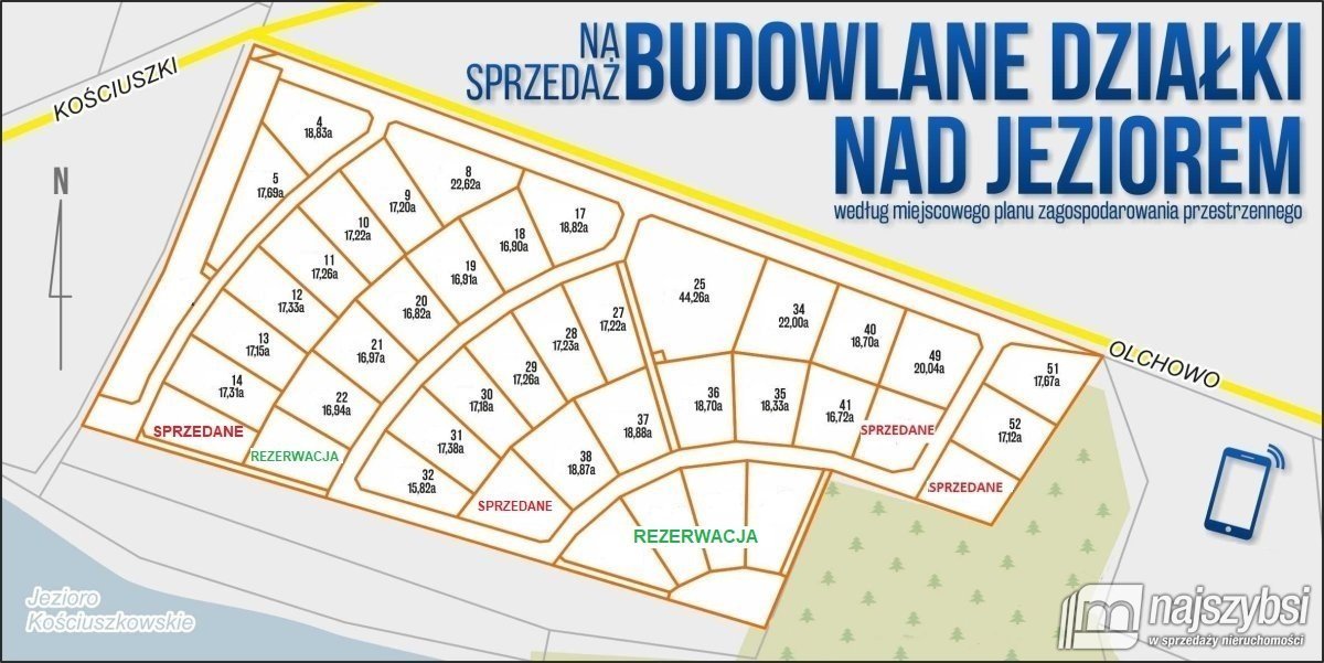 Działka nad jeziorem Kościuszkowskim, 1516 m², promocja: Olchowo obrzeża